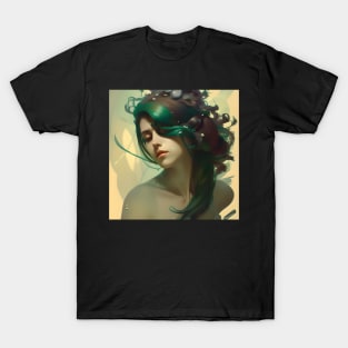 Beaux Animes Art Anime Girl with Green hair dedicated to nature Design T-Shirt